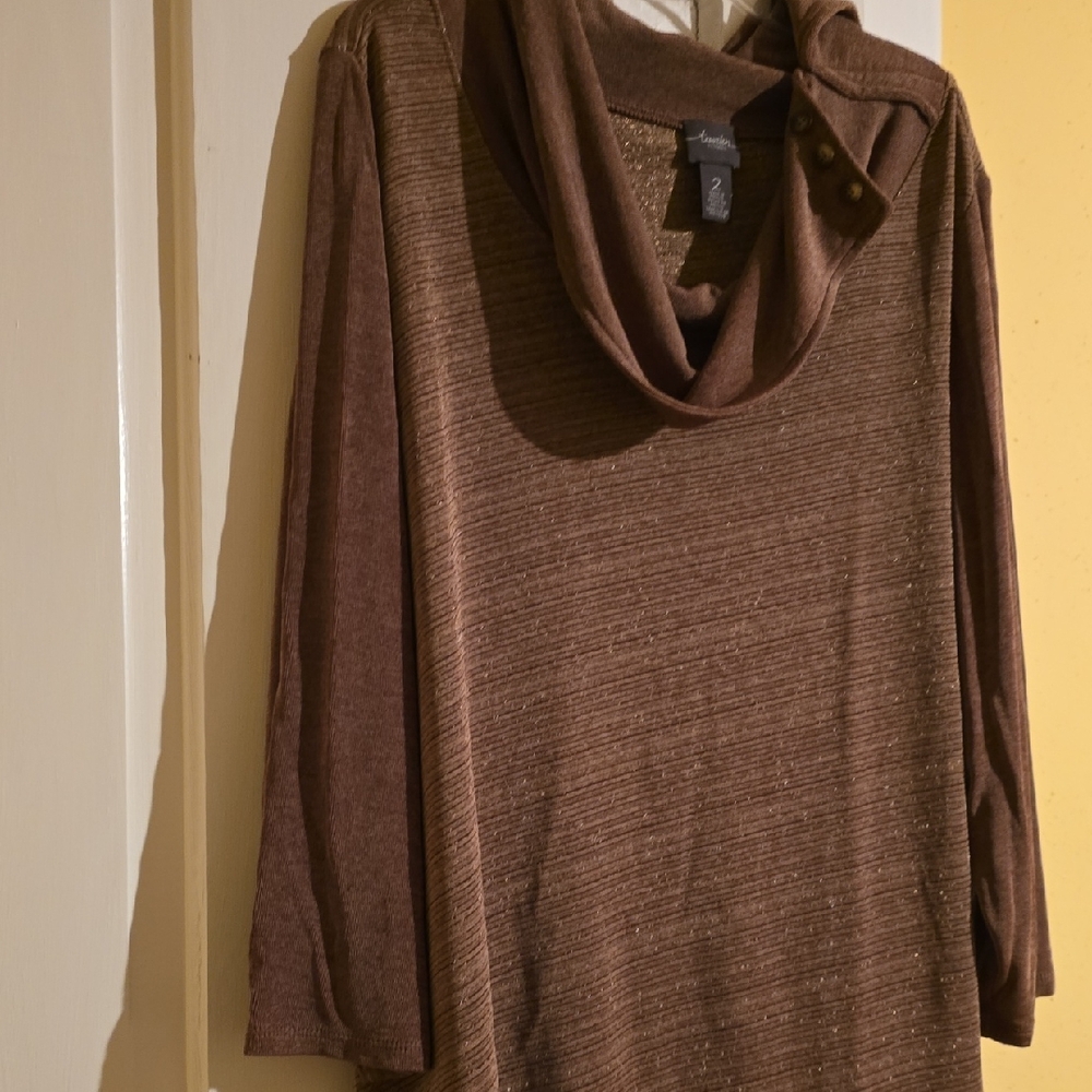 Chico's Cocoa And Gold Travelers Top Tunic Length